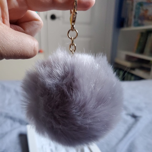 Fluffy Faux Fur Ball Keychain (Gray) in a Beautiful Gift Box - Picture 3 of 5
